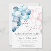 Hij of Zij Waterverf Blauw en Roze Gender Reveal Kaart (Voorkant)