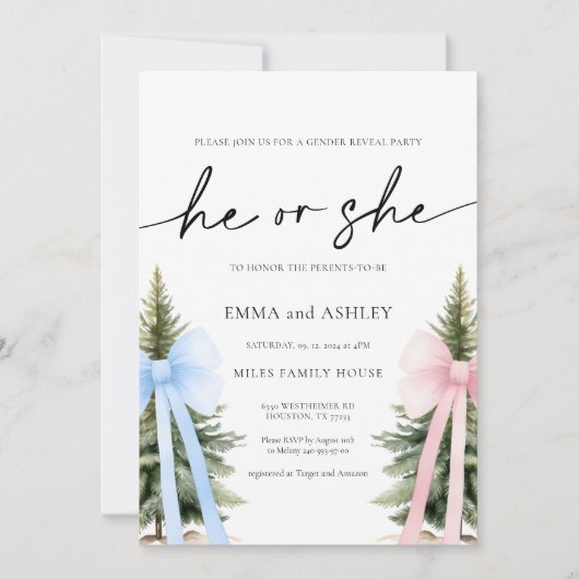 Hij of zij Winter Geslacht Onthulling Uitnodiging (Voorkant)