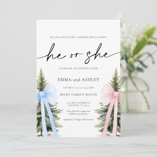 Hij of zij Winter Geslacht Onthulling Uitnodiging (Staand voorkant)