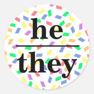 Hij pastel regenboog strooit voornaamwoord ronde sticker