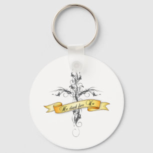 Hij stierf voor ons Floral Cross Sleutelhanger