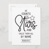 Hij telt de sterren en noemt ze Psalmen Feestdagenkaart (Voorkant / Achterkant)