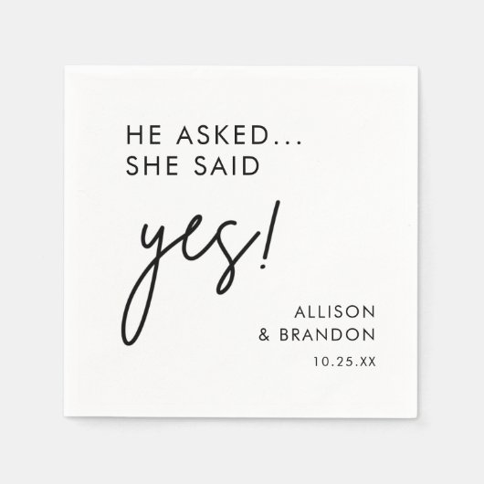 Hij vroeg haar: Ja Modern Engagement Party Servet (Voorkant)