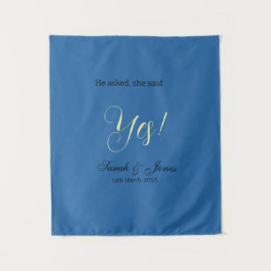 Hij vroeg ze zei ja verlovingsfeest eenvoudig blau wandkleed