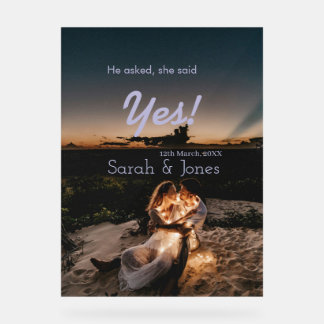 Hij vroeg ze zei ja verlovingsfeest eenvoudige fot acryl bord