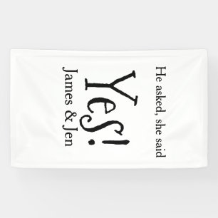 Hij vroeg zij zei ja verlovingsfeest naam eenvoudi spandoek