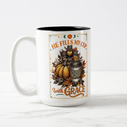 Hij vult mijn beker... tweekleurige koffiemok (Links)