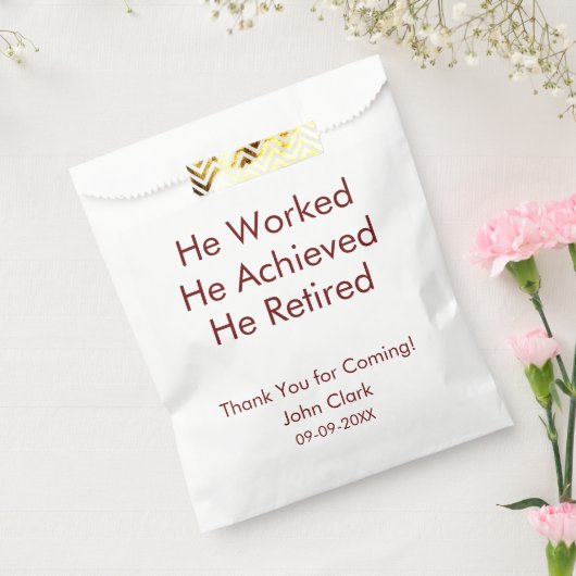 Hij werkte en bereikte zijn pensionering op maat bedankzakje (Gezegeld)