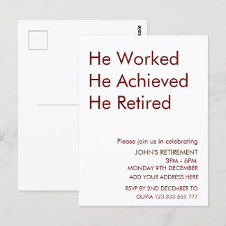 Hij werkte en bereikte zijn pensionering op maat briefkaart