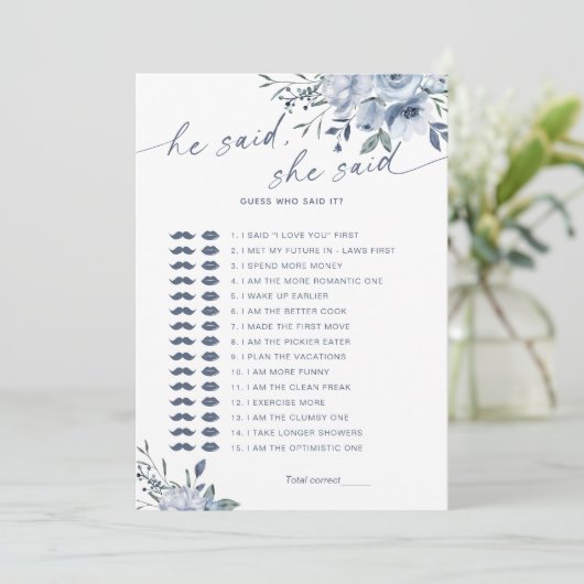 Hij zei dat ze Blue Vrijgezellenfeest Game Kaart z (Staand voorkant)