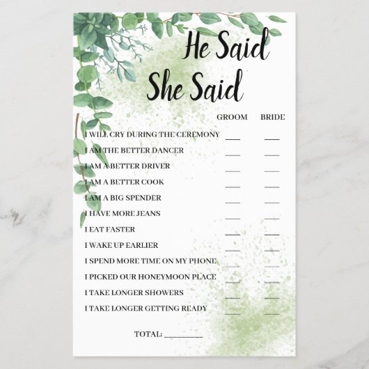 Hij zei dat ze Eucalyptus BridalShower-Kaart zei Flyer (Voorkant)