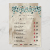  Hij zei dat ze Eucalyptus Vrijgezellenfeest Game  Kaart (Voorkant / Achterkant)