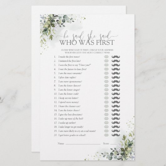 Hij zei dat ze Eucalyptus Vrijgezellenfeest Game z (Voorkant / Achterkant)