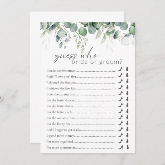 Hij zei dat ze Eucalyptus Vrijgezellenfeest Game z Informatiekaartje (Voorkant / Achterkant)