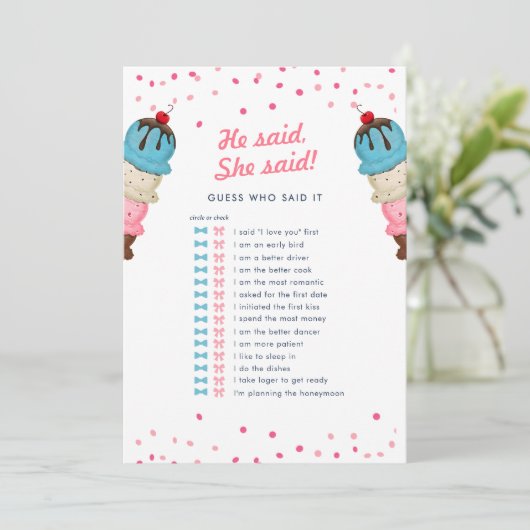 Hij zei dat ze gokte wie het beste Vrijgezellenfee Kaart (Staand voorkant)