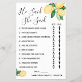 Hij zei dat ze Lemon Vrijgezellenfeest Game Kaart (Voorkant)