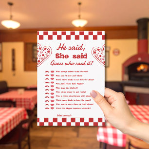 Hij zei dat ze pizza vrijgezellenspel kaart zei