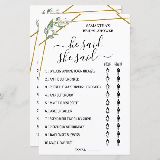 Hij zei dat ze tweetalige vrijgezellenfeest-game z (Voorkant / Achterkant)