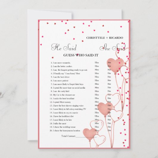 Hij zei dat ze Vrijgezellenfeest spelkaart zei Aankondiging (Voorkant)