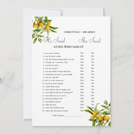 Hij zei dat ze Vrijgezellenfeest spelkaart zei Aankondiging (Voorkant)