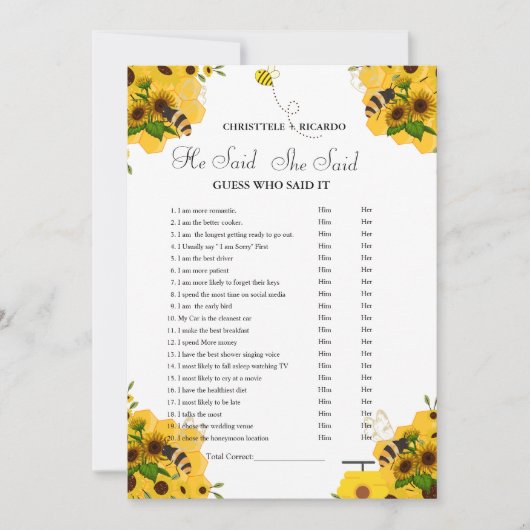 Hij zei dat ze Vrijgezellenfeest spelkaart zei Aankondiging (Voorkant)