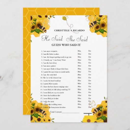 Hij zei dat ze Vrijgezellenfeest spelkaart zei Aankondiging (Voorkant / Achterkant)