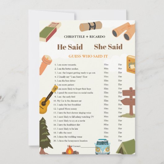 Hij zei dat ze Vrijgezellenfeest spelkaart zei Aankondiging (Voorkant)