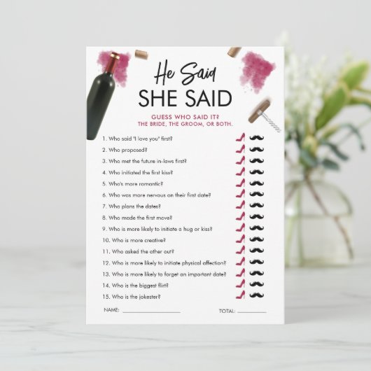 Hij zei dat ze wild Kaart wijn Vrijgezellenfeest z (Staand voorkant)