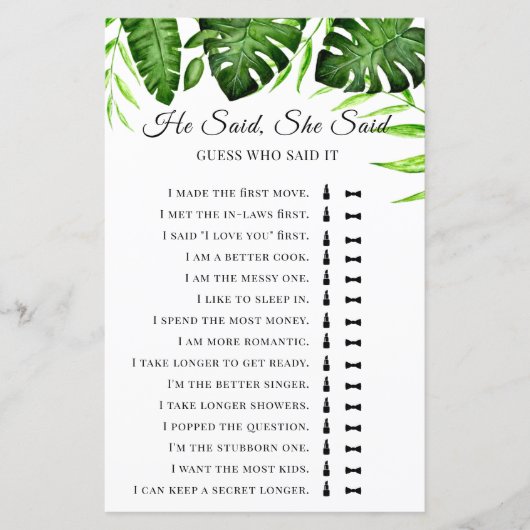 Hij zei dat ze zei dat het tropisch Vrijgezellenfe (Voorkant)