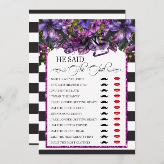 Hij zei dat ze zei dat het Vrijgezellenfeest van B Kaart (Voorkant / Achterkant)