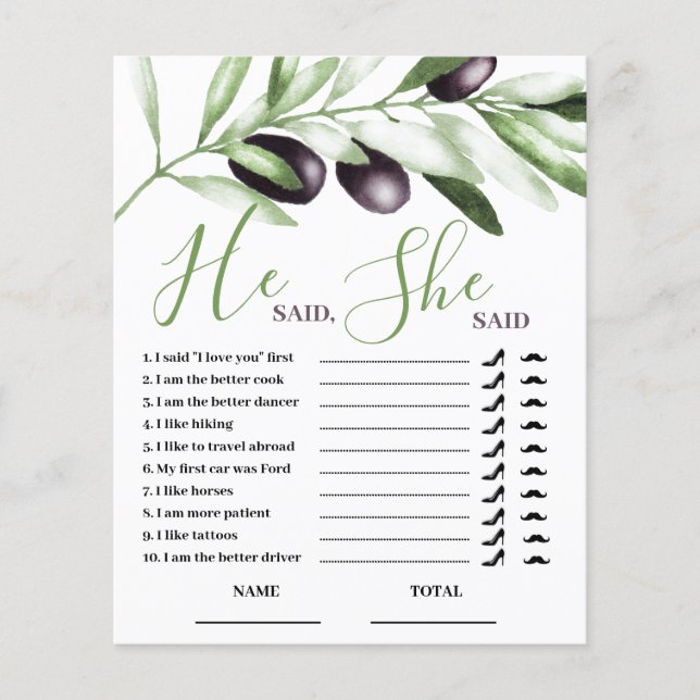 Hij zei dat ze zei dat Olive Branch Vrijgezellenfe (Voorkant)