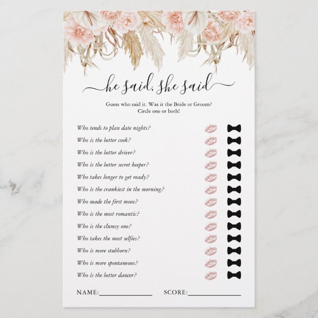 Hij zei dat ze zei dat Pampas Grass Vrijgezellenfe (Voorkant)