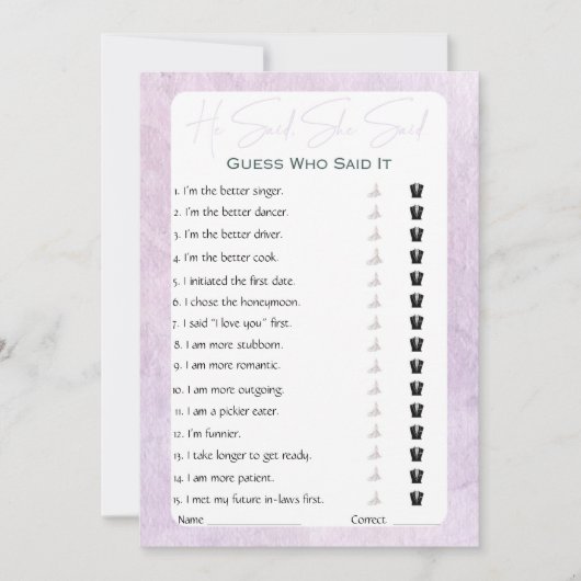 Hij zei dat ze zei dat Vrijgezellenfeest Game Kaart (Voorkant)