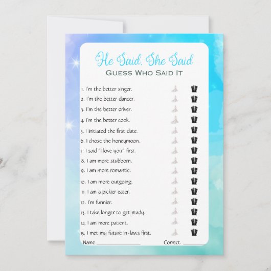 Hij zei dat ze zei dat Vrijgezellenfeest Game Kaart (Voorkant)