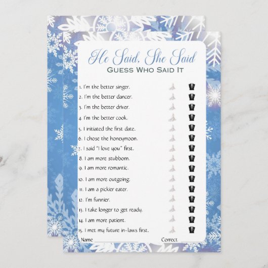 Hij zei dat ze zei dat Vrijgezellenfeest Game Kaart (Voorkant / Achterkant)