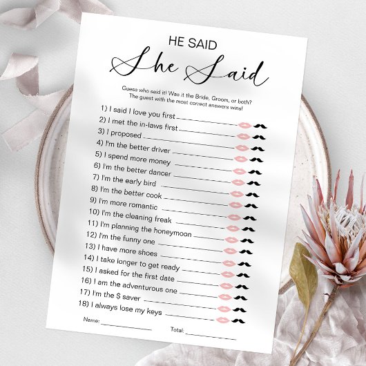 Hij zei dat ze zei dat Vrijgezellenfeest Game Kaart