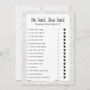 Hij zei dat ze zei dat Vrijgezellenfeest Game Kaart