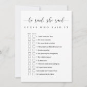 Hij zei dat ze zei dat Vrijgezellenfeest Game Kaart (Voorkant)