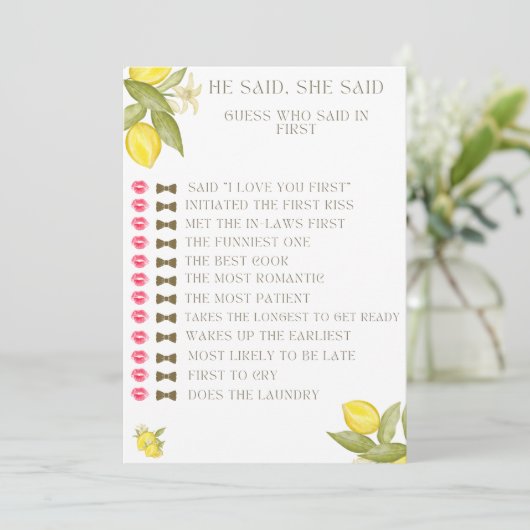 Hij zei dat ze zei dat Vrijgezellenfeest Game, Mai Bedankkaart (Staand voorkant)