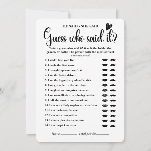 Hij zei dat ze zei dat Vrijgezellenfeest spel mode Kaart (Voorkant)