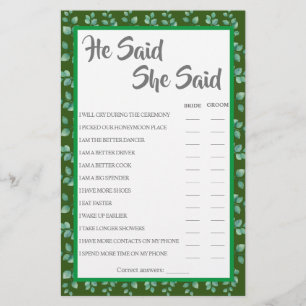 Hij zei dat ze zei   Eucalyptus Shower Game Card Flyer