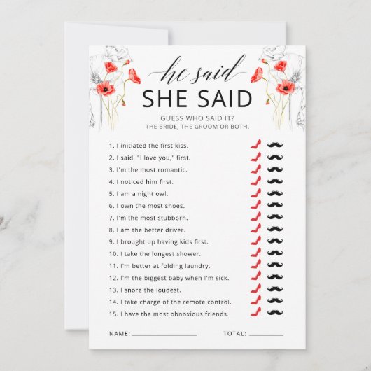 Hij zei dat zij zei bloem bruidsboeket spelkaart kaart (Voorkant)