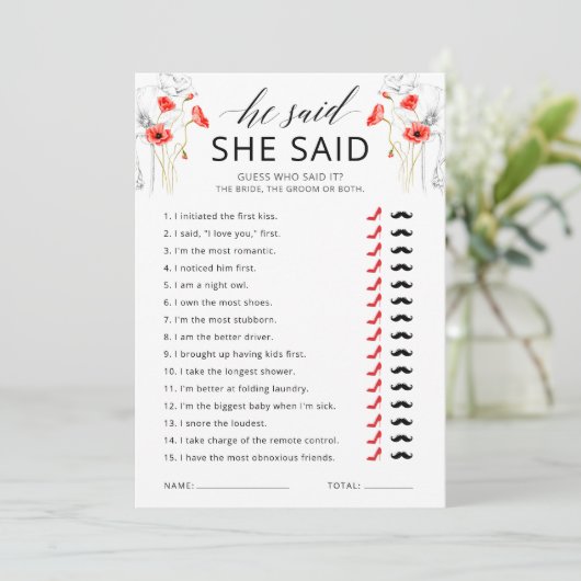 Hij zei dat zij zei bloem bruidsboeket spelkaart kaart (Staand voorkant)