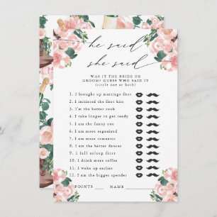 Hij zei, ze zei Boots & Bubbly Party spel Informatiekaartje