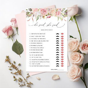 Hij zei, zij zei Roze bloemen bruidsdouche spel
