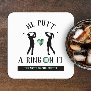 Hij Zette een Ring Om Het Golf Bachelorette Feest Vierkante Kartonnen Onderzetter