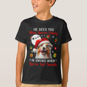 Hij ziet wanneer je snacks eet Xmas Australisch T-shirt