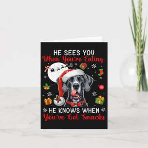 Hij ziet wanneer je snacks eet, Xmas Great Dane Kaart