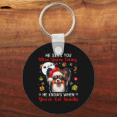 Hij ziet wanneer je snacks eet, Xmas Papillon Ow Sleutelhanger (Voorkant)