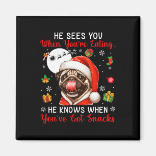 Hij ziet wanneer je snacks eet Xmas Pug eigenaar F Magneet